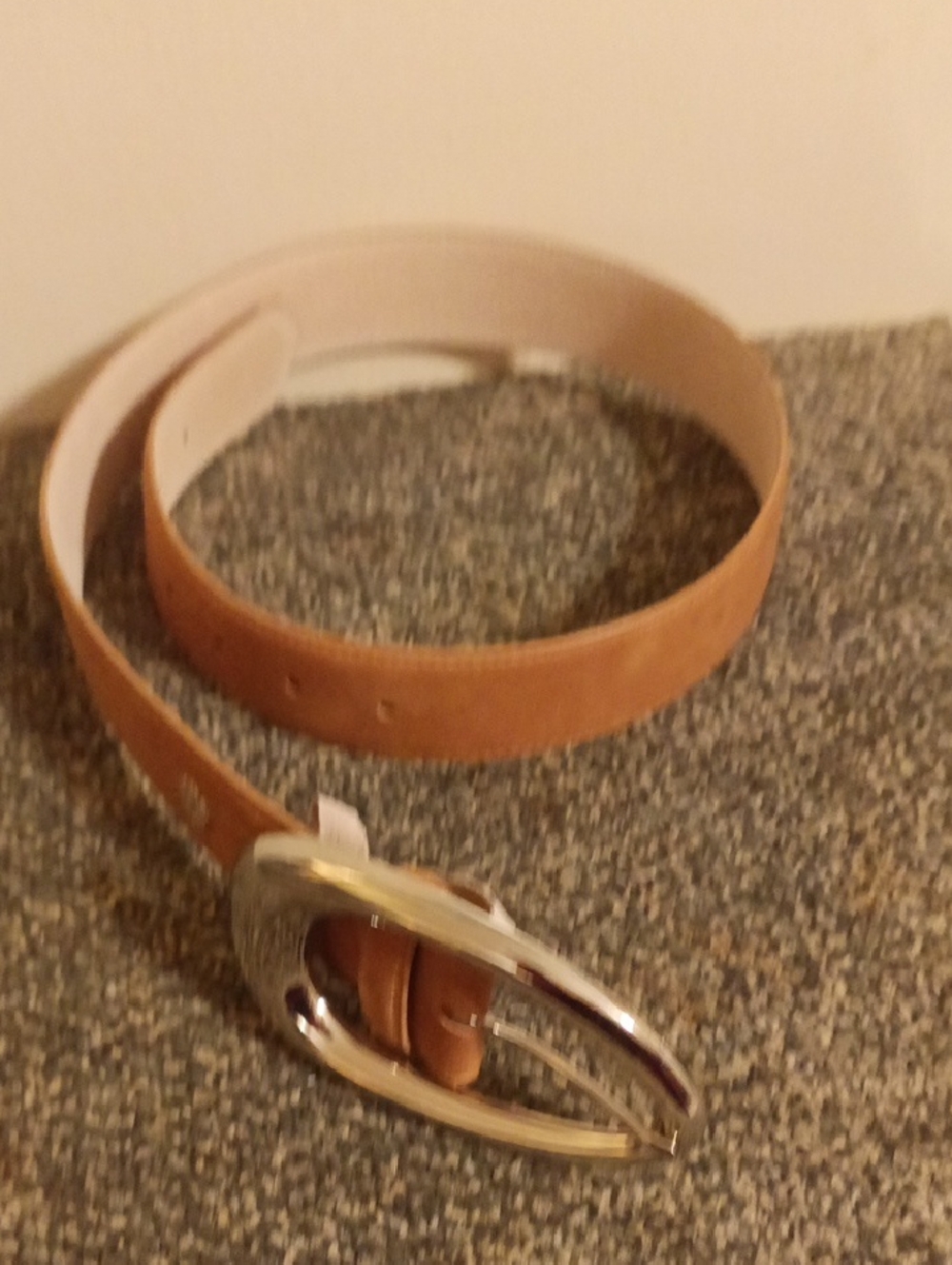 Vince Camuto Tan Leather Belt with Shiny Silver Buckle Size S